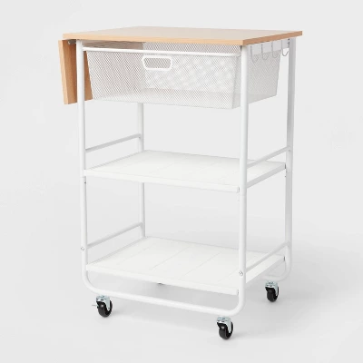 Metal Storage Cart With Mesh Drawer And Wood Top - Brightroom™ - Image 3