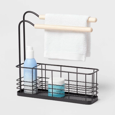 Wire Bath Caddy With Wood Hangbars Black - Brightroom™ - Image 2