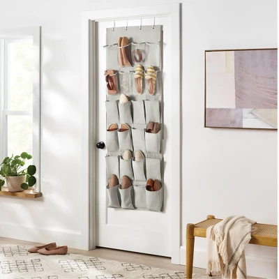 Over The Door 24 Pocket Mesh Shoe Organizer Light Gray - Brightroom™