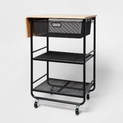 Metal Storage Cart With Mesh Drawer And Wood Top - Brightroom™ - Image 4