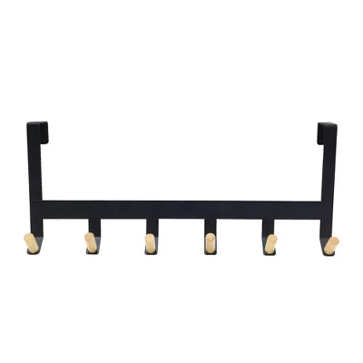 Mixed Material Over The Door 6 Hooks Rail Matte Black - Brightroom™